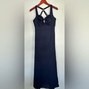 Elegant Navy Blue Sleeveless Formal Dress
